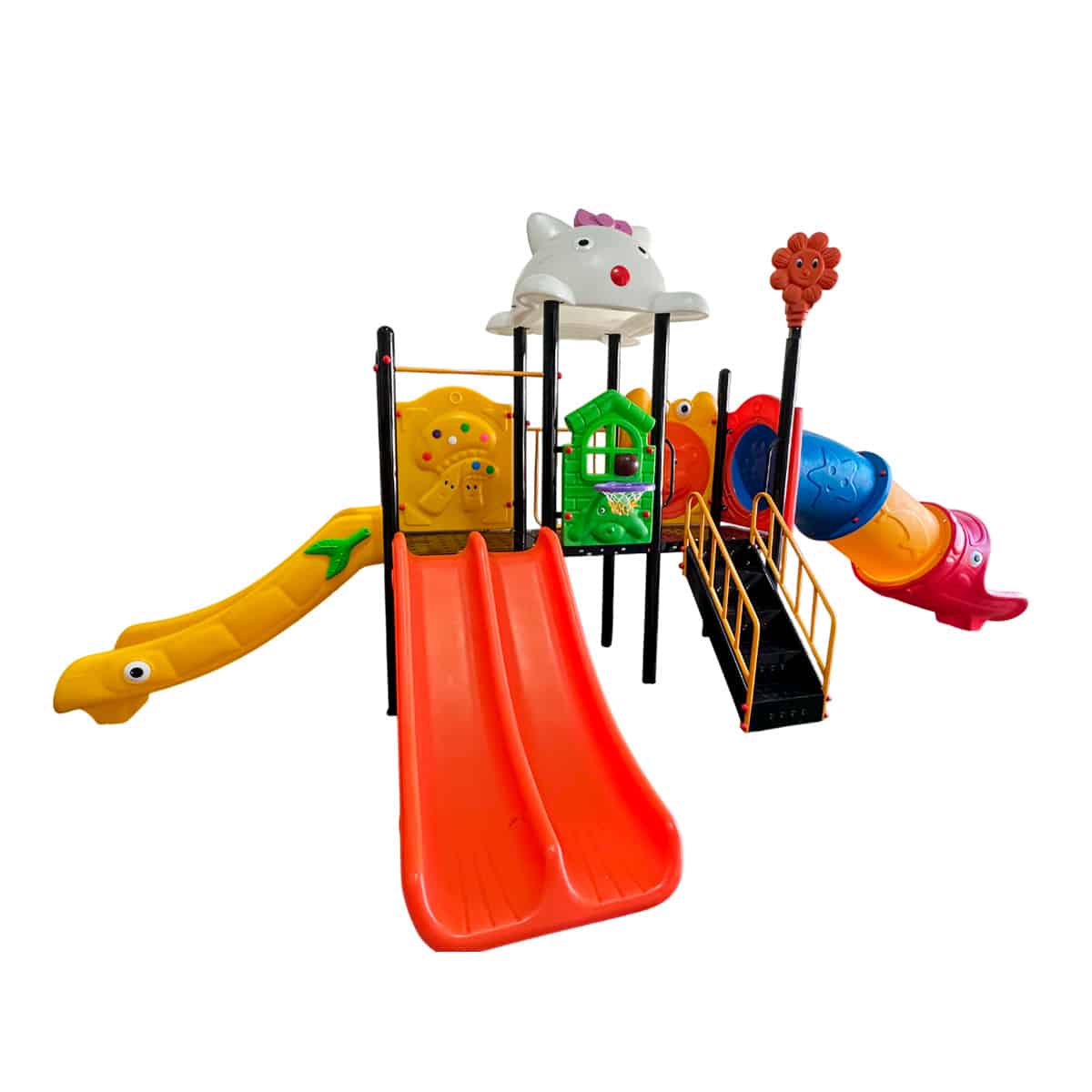Juego Infantil de Exterior con 3 Toboganes y Túnel Oruga