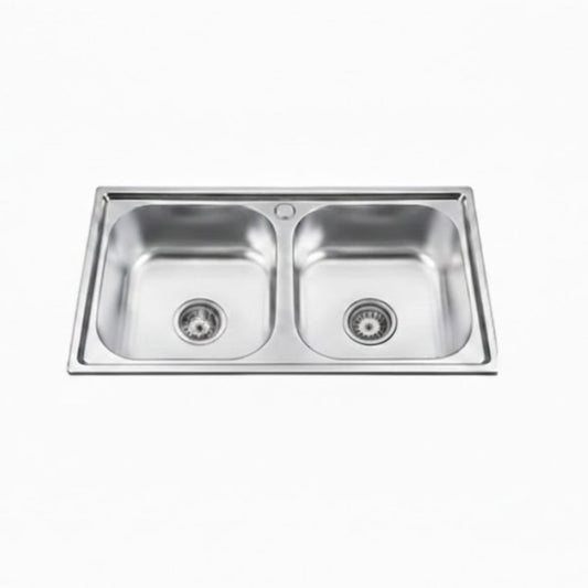 Lavaplatos de Cocina Doble en Acero Inoxidable con llave (78 x 43 cm)