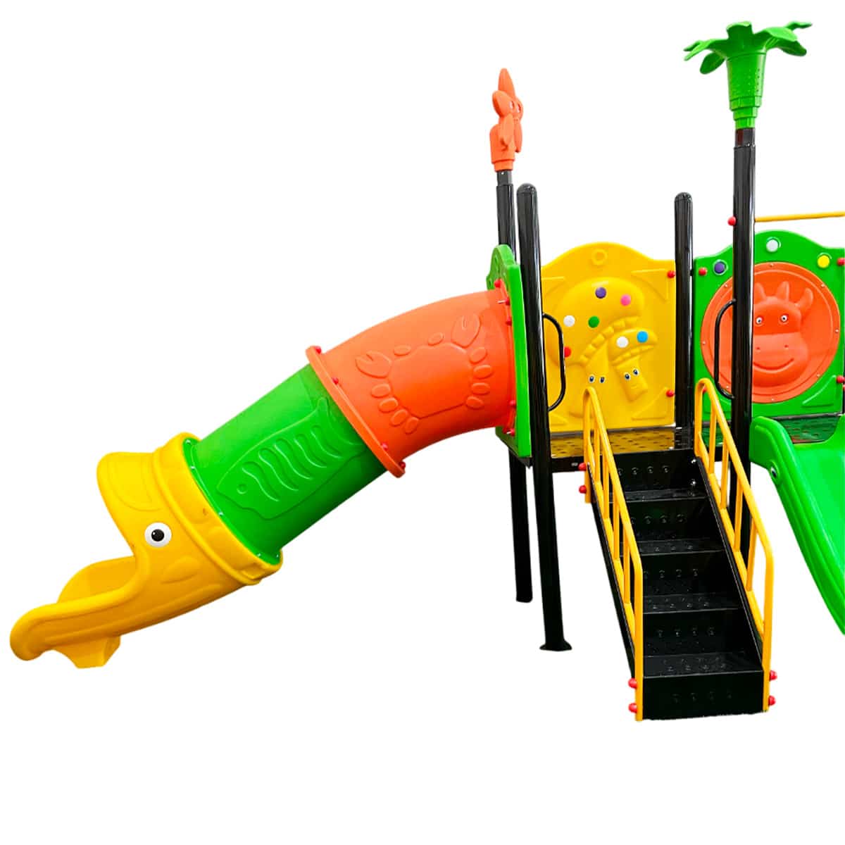 Juego Infantil de Exterior con 4 Toboganes y Túnel Oruga