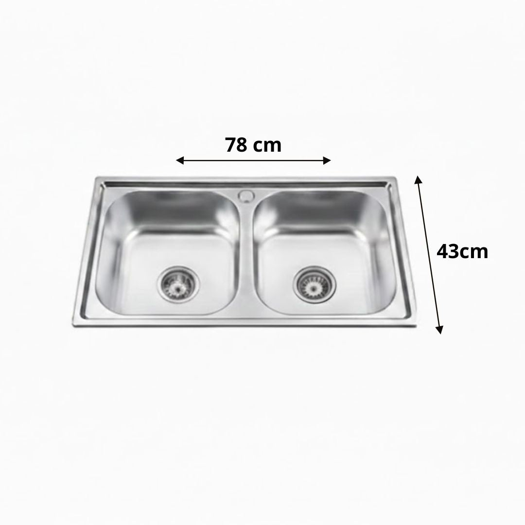 Lavaplatos de Cocina Doble en Acero Inoxidable con llave (78 x 43 cm)