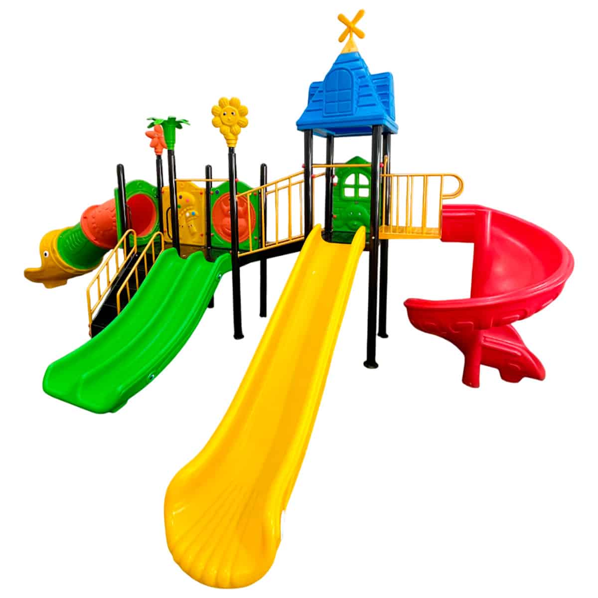Juego Infantil de Exterior con 4 Toboganes y Túnel Oruga