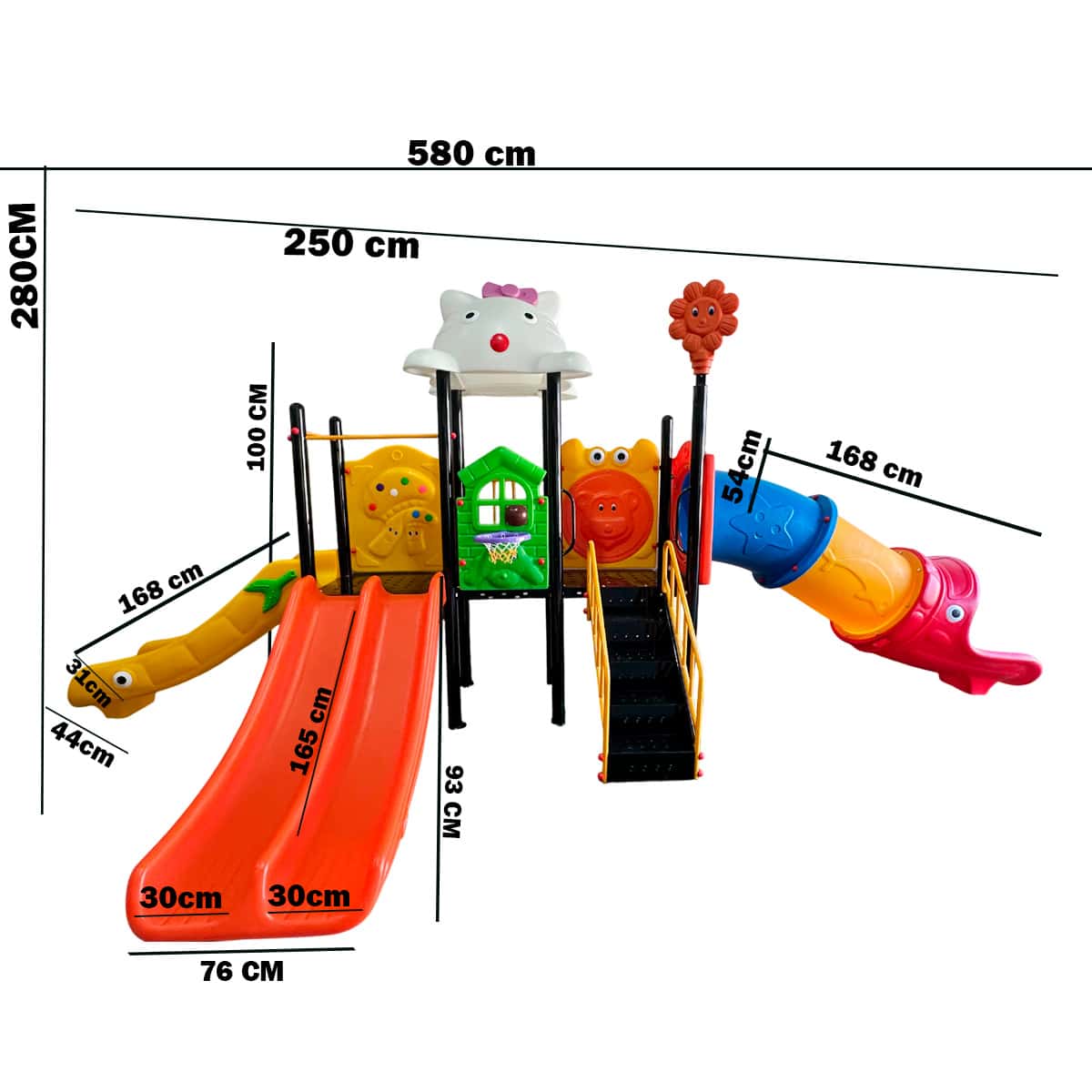 Juego Infantil de Exterior con 3 Toboganes y Túnel Oruga