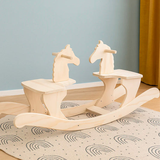 Mecedora Doble de Madera para Niños con Forma de Caballito