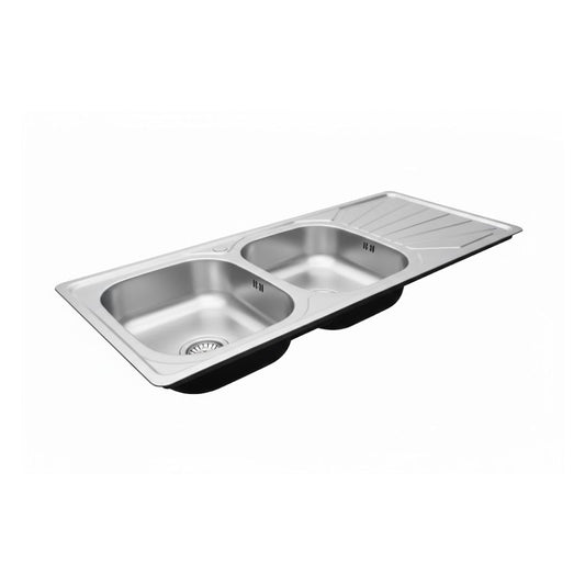 Lavaplatos de Cocina Doble empotrado de Acero Inoxidable con llave (120 x 50 cm)