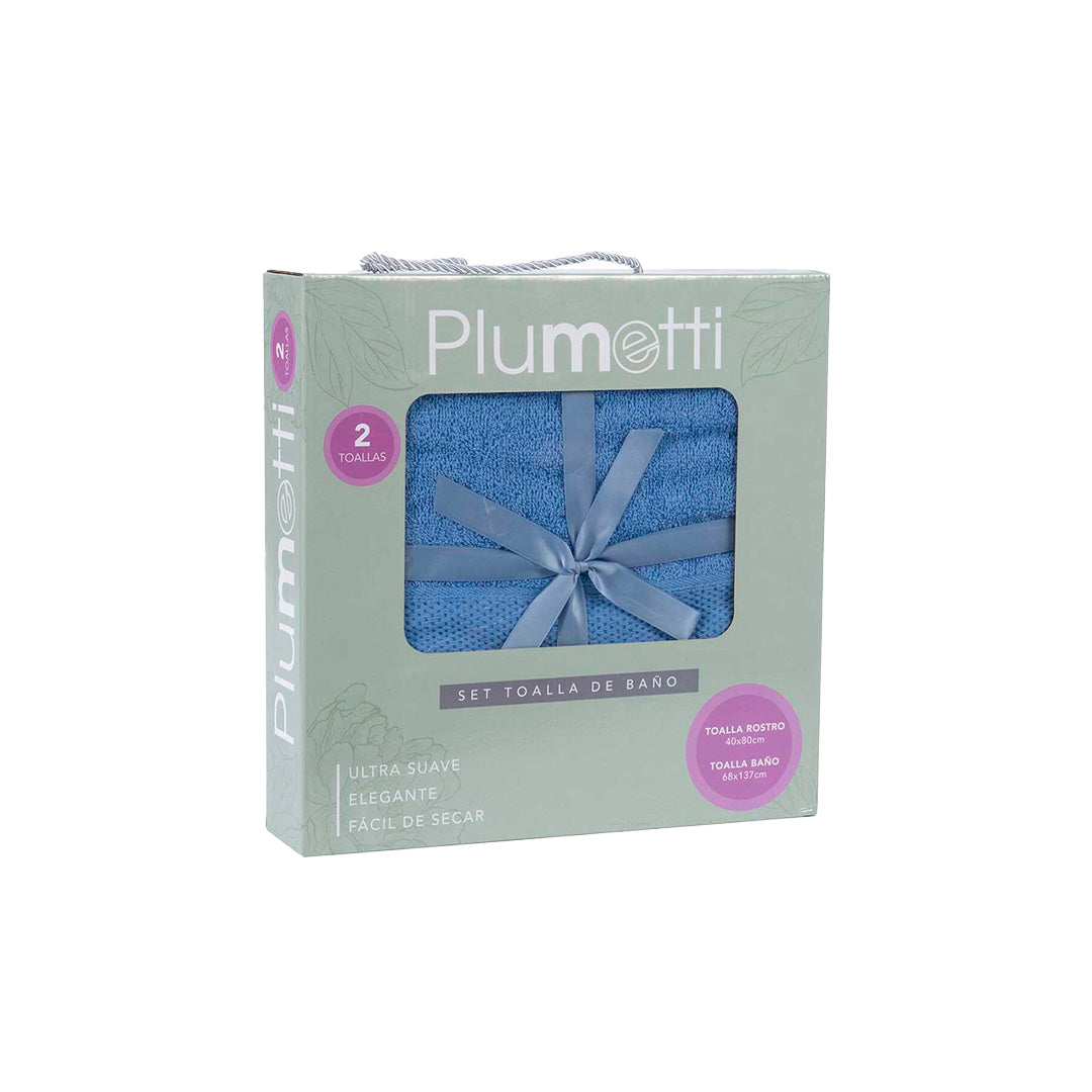 Set de 2 Toallas Plumetti Azul – Baño + Rostro