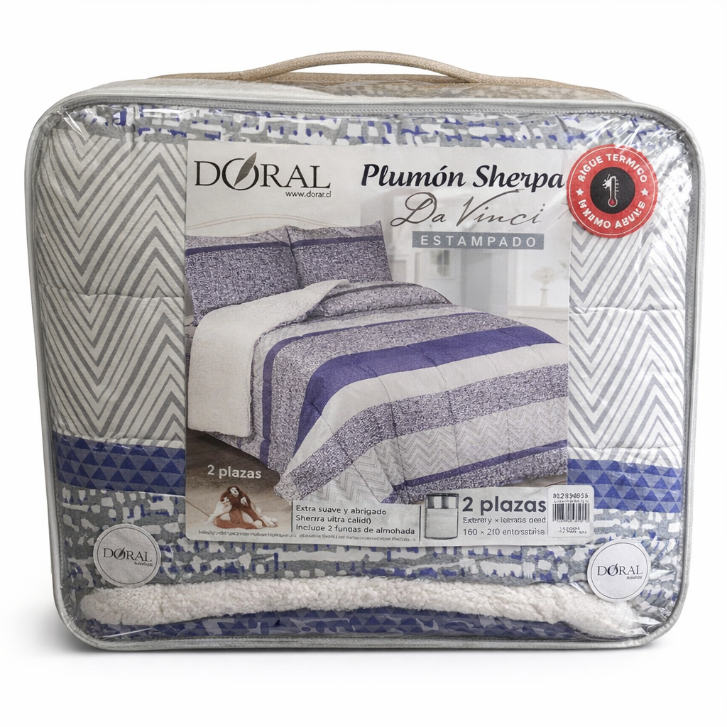 CUBRECAMA DORAL Da Vinci SHERPA 1.5 PLAZAS Gris y azul franjas