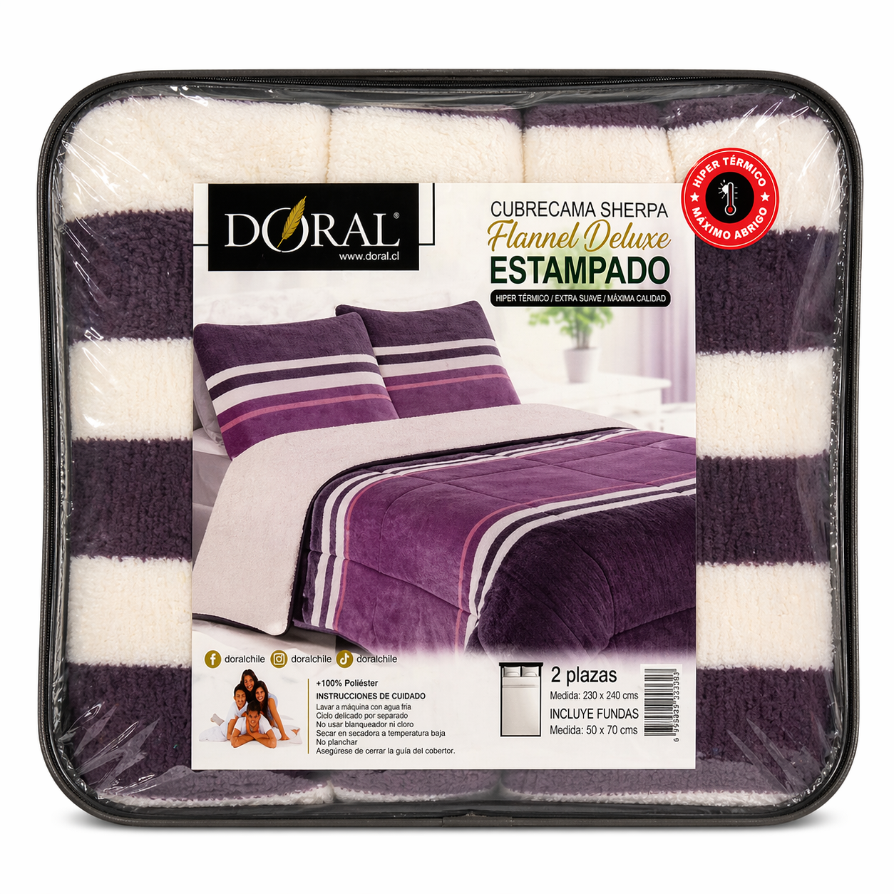 Plumón Sherpa Doral modelo Flannel Deluxe Lineal Violeta- 2 Plazas (210 x 230 cm)