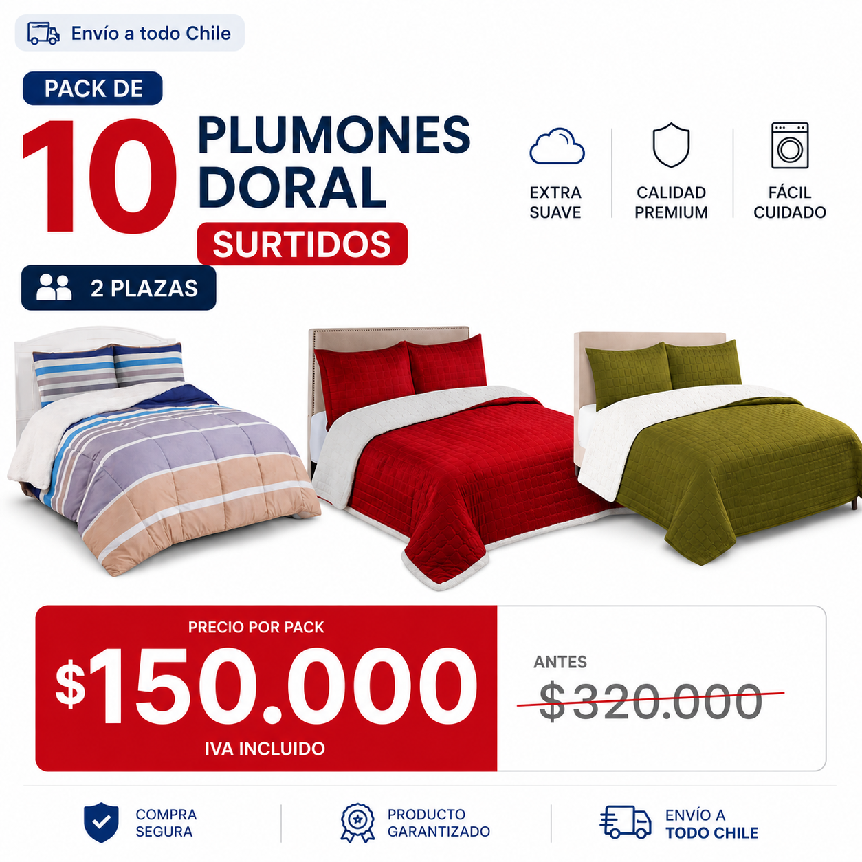 Pack de 10 Plumones Sherpa Doral 2 Plazas Surtidos