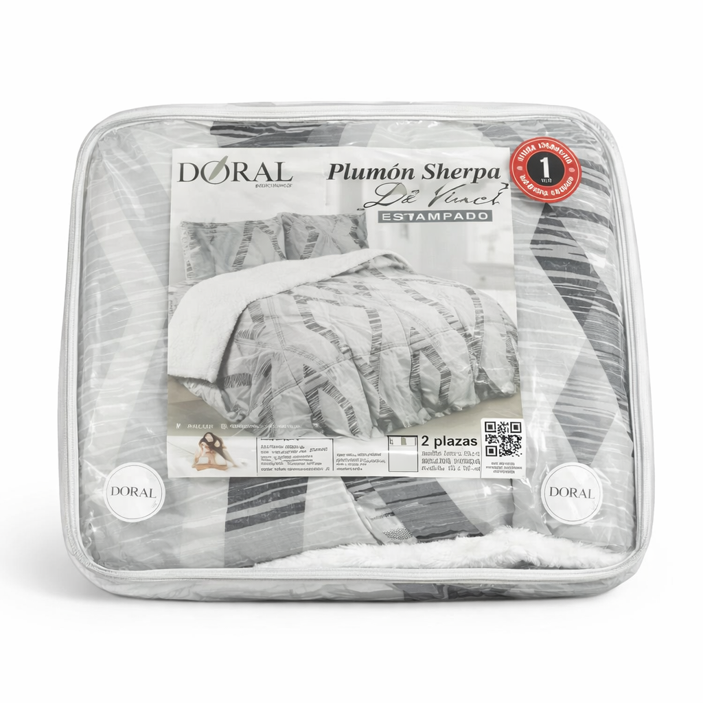 Plumón Sherpa Doral Da Vinci Estampado Gris- 2 Plazas (210 x 230 cm)