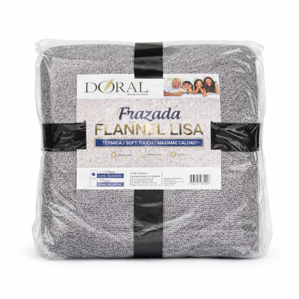 Frazada Flannel Lisa Doral Súper Suave y Térmica 1.5 Plazas (Gris Jaspeado)