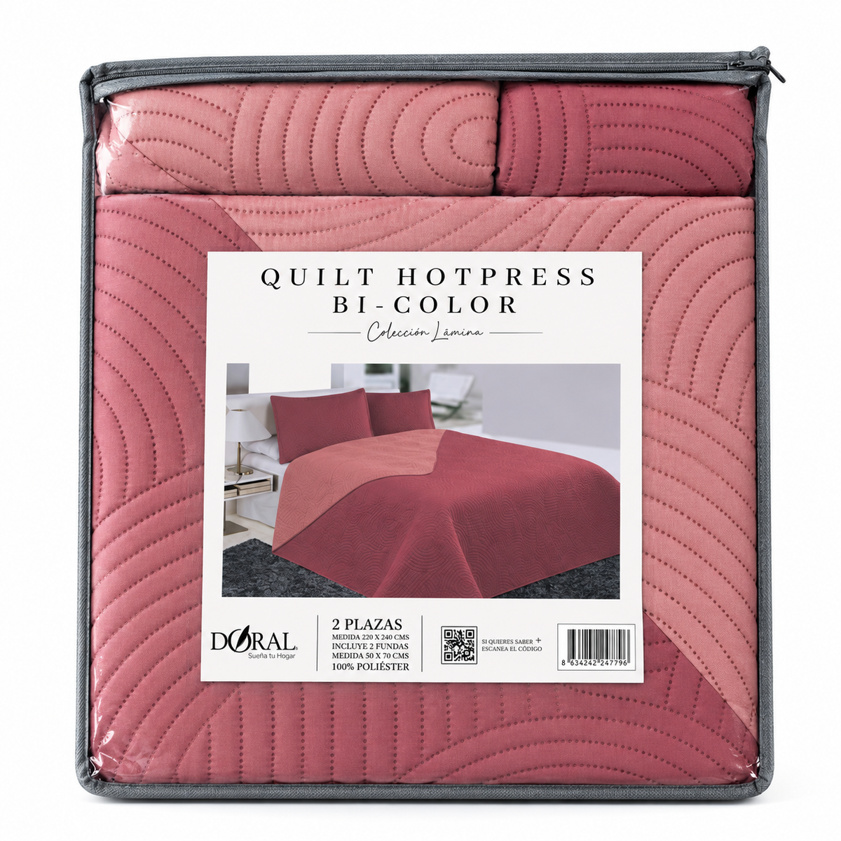 Cobertor Quilt Doral Hotpress Bicolor Rosa Viejo 2 Plazas