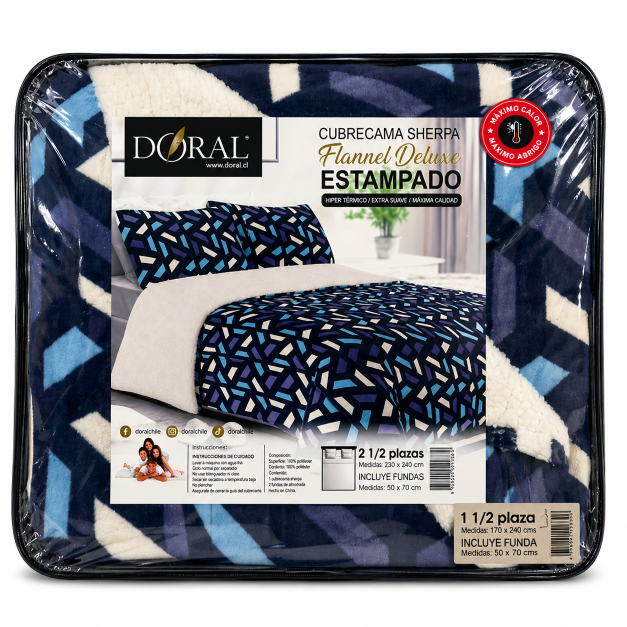 Plumón Sherpa Doral modelo Flannel Deluxe Estampado - 1.5 Plazas (170 x 240 cm))