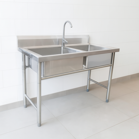 Lavafondo Doble de Acero Inoxidable 120x60x90 cm