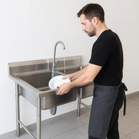 Lavafondo Doble de Acero Inoxidable 120x60x90 cm