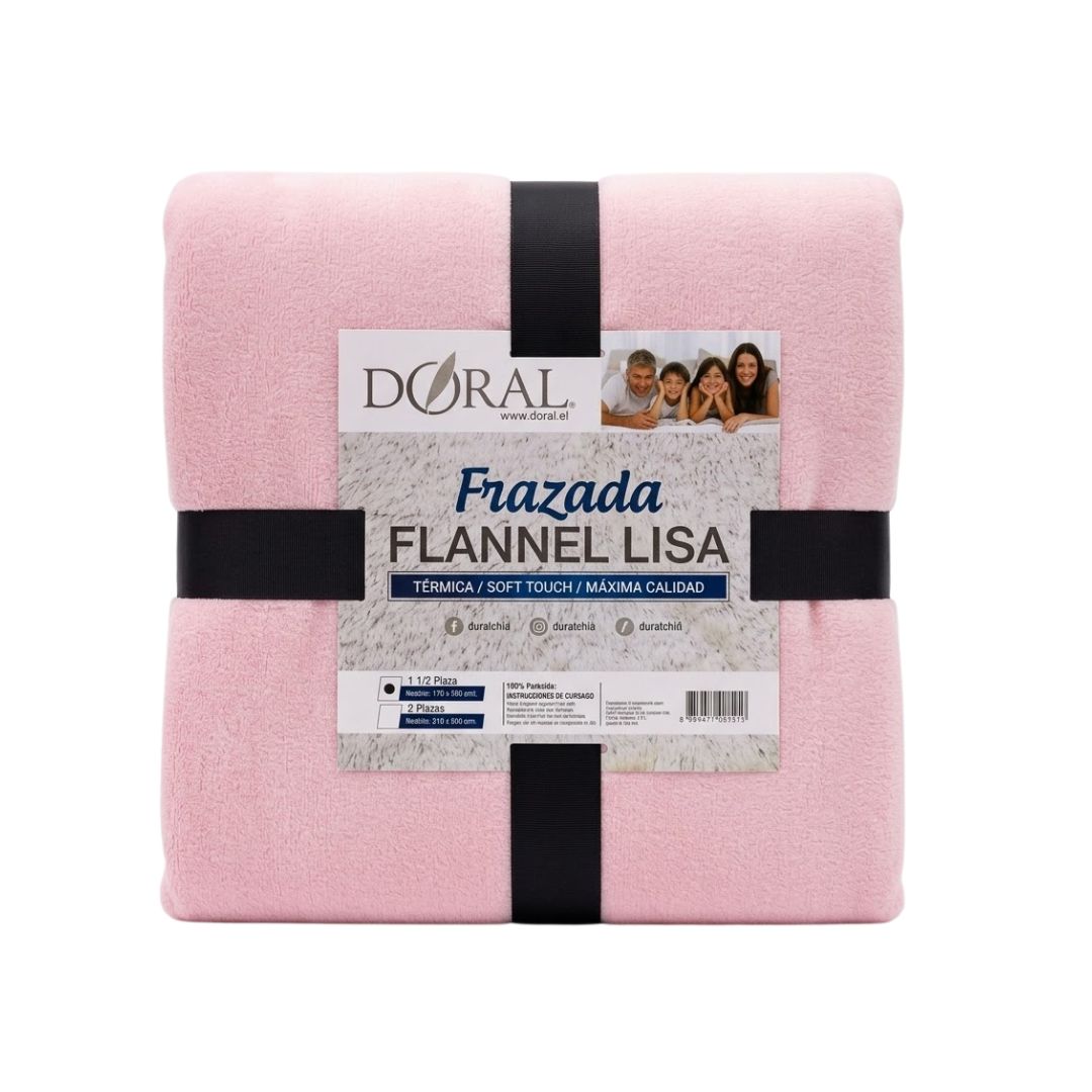 Frazada Flannel Lisa Doral Súper Suave y Térmica 1.5 Plazas (Rosa )