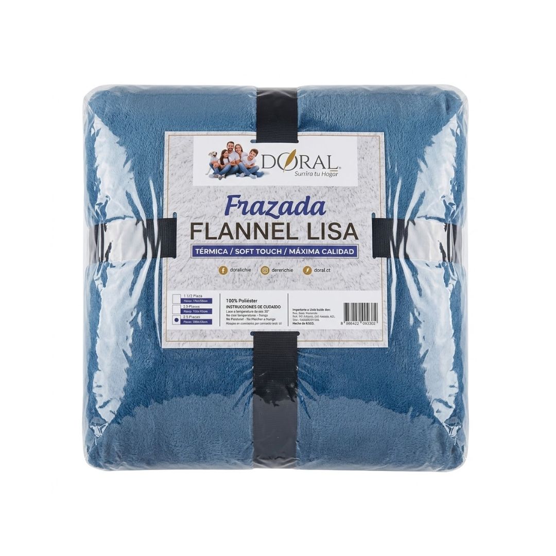 FRAZADA FLANNEL LISA DORAL 2.5 PLAZAS: SUAVIDAD Y CALIDEZ TÉRMICA SUPERIOR COLOR AZUL PRADERA