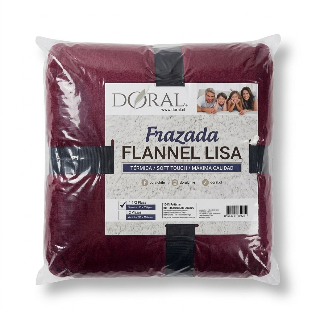 Frazada Flannel Lisa Doral Súper Suave y Térmica 1.5 Plazas (Color Burdeo)