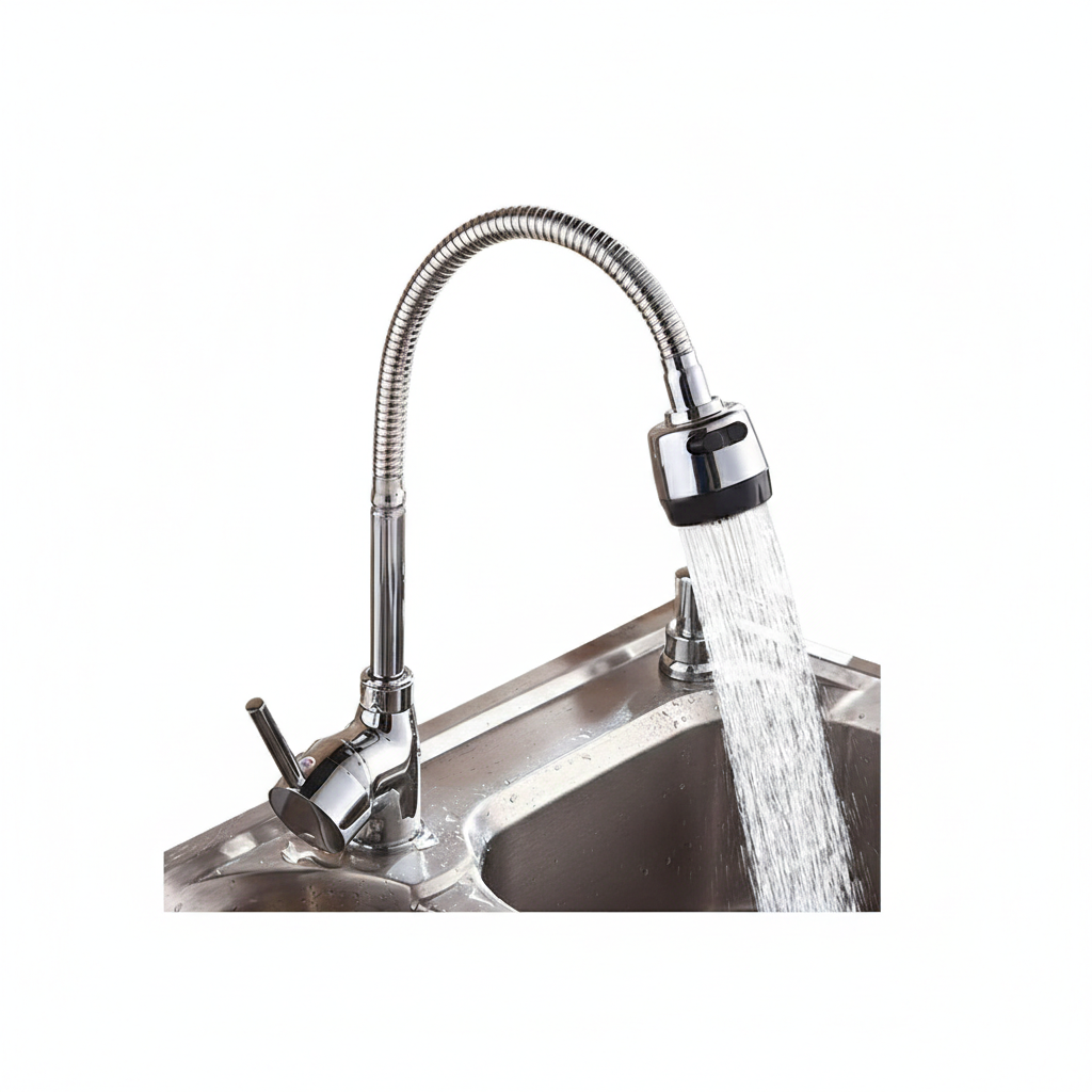 Grifería de Cocina Monomando con Cuello Flexible y Rociador de Doble Función