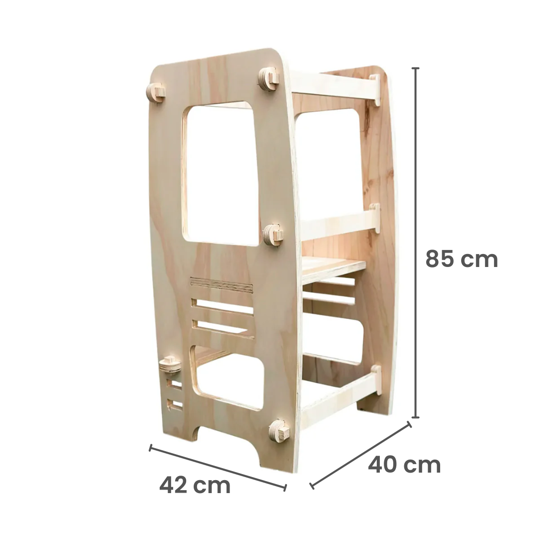 Pack Montessori: Mesa + Silla + Torre de Aprendizaje + Librero para Niños