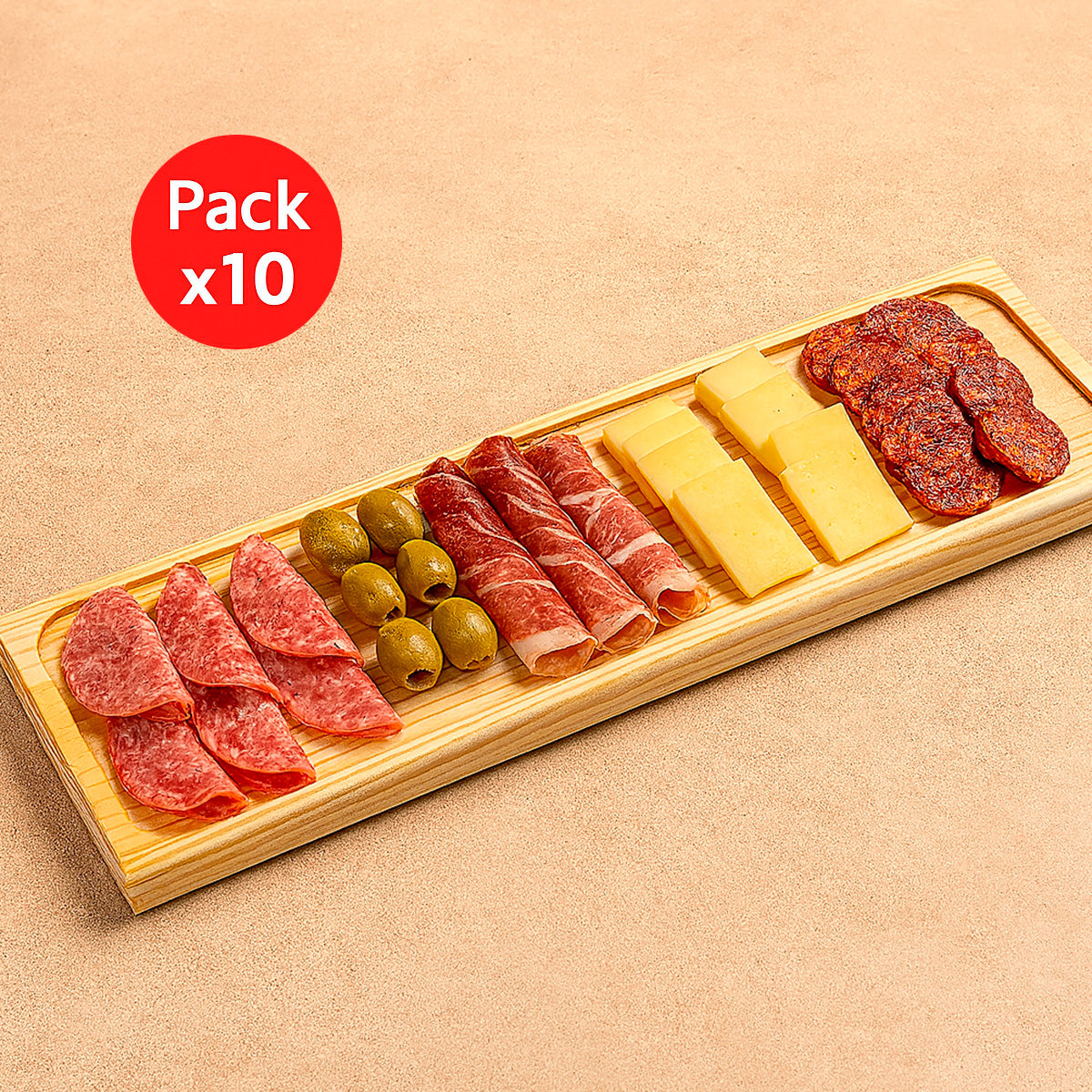 Pack de 10 Tablas de Picoteo Pino 70x23x2 cm