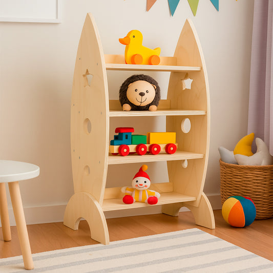 Pack Montessori: Estante Cohete + Mesa + Silla + Librero para Niños