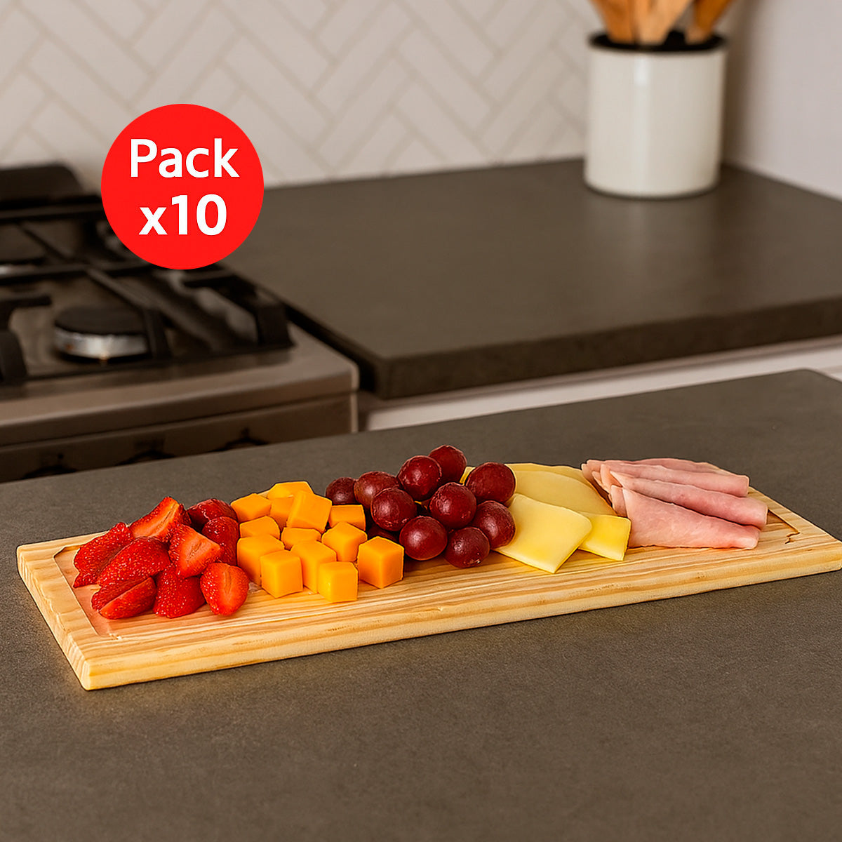 Pack de 10 Tablas de Picoteo Pino 70x23x2 cm