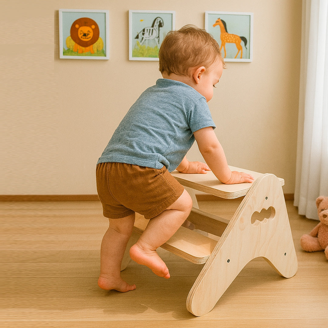 Escalera 2 en 1 Montessori de Madera para Niños (Escalón + Banquito)