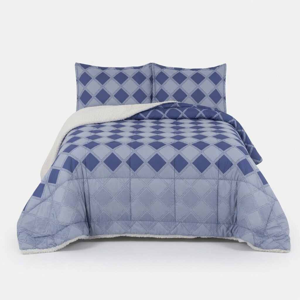Plumón Sherpa Doral Da Vinci 1.5 plazas Estampado Azul geometrico