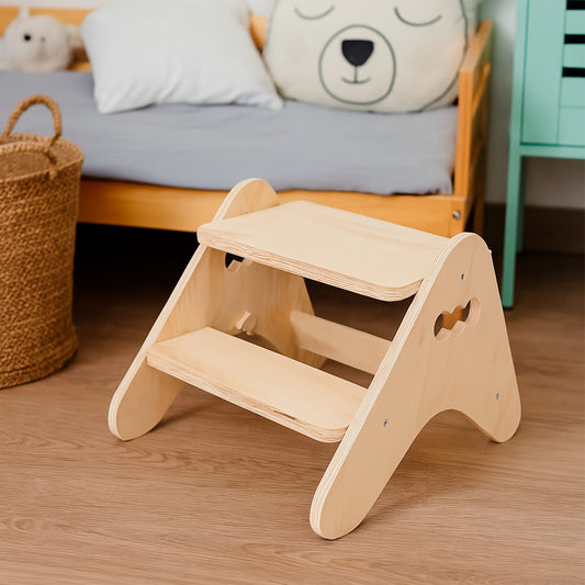 Escalera 2 en 1 Montessori de Madera para Niños (Escalón + Banquito)