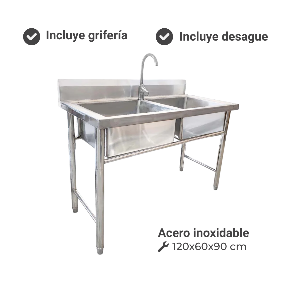 Lavafondo Doble de Acero Inoxidable 100x60x90 cm