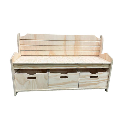 Banco Organizador Montessori de Madera para Niños con 3 Cajones