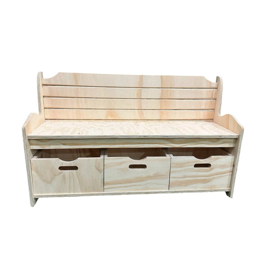 Banco Organizador Montessori de Madera para Niños con 3 Cajones