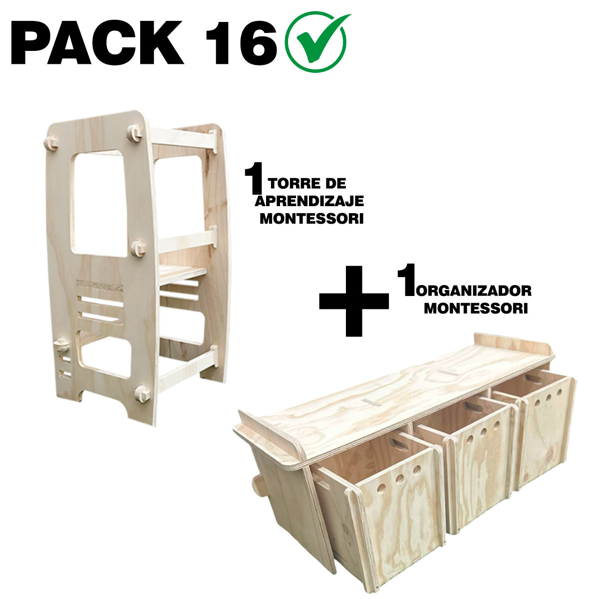 Pack 16 Montessori: Organizador + Torre de Aprendizaje para Niños