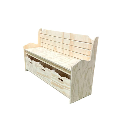 Banco Organizador Montessori de Madera para Niños con 3 Cajones