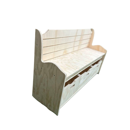 Banco Organizador Montessori de Madera para Niños con 3 Cajones