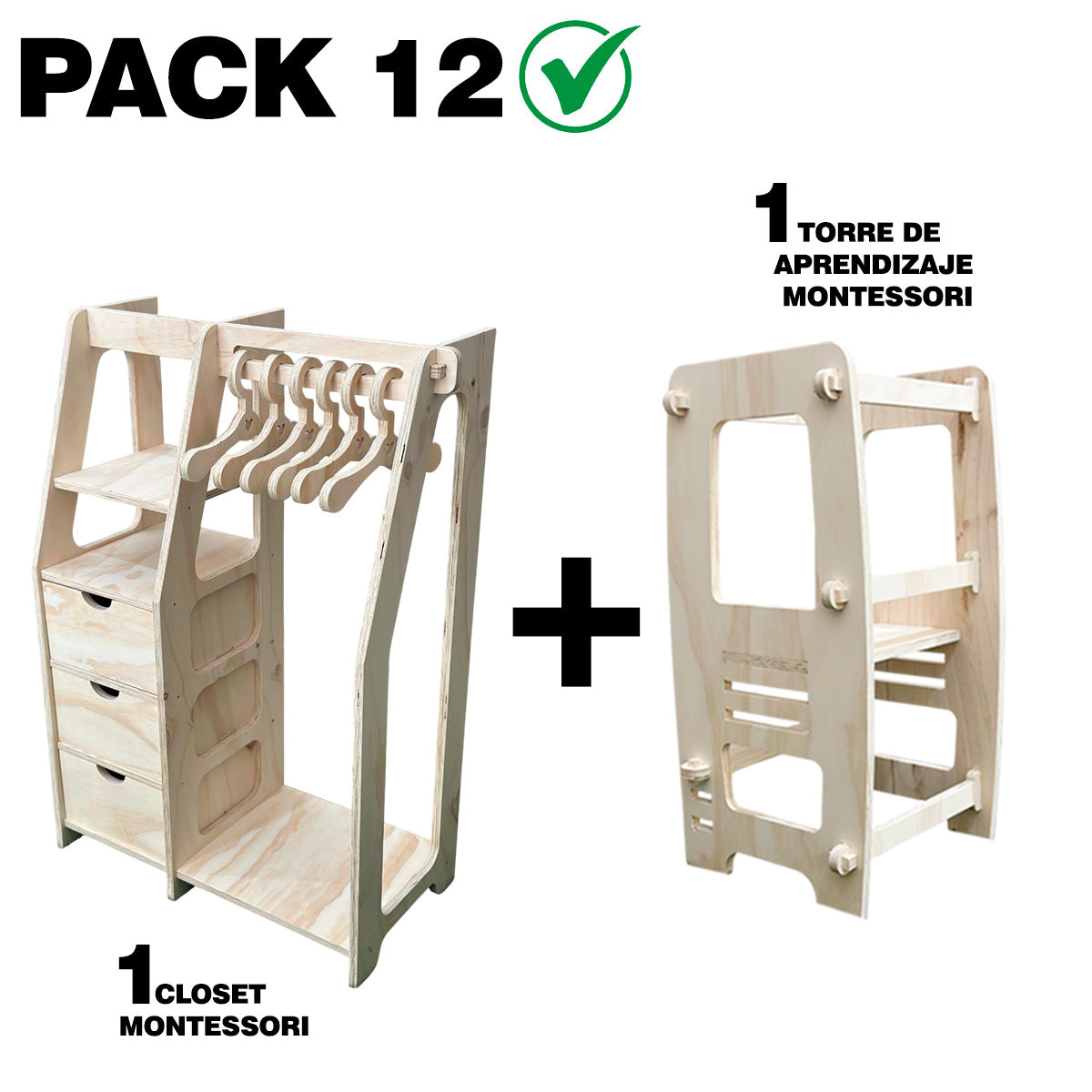 Pack 12 Montessori: Torre de Aprendizaje + Clóset para Niños