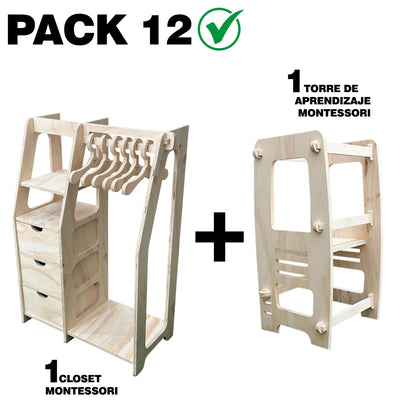 Pack 12 Montessori: Torre de Aprendizaje + Clóset para Niños