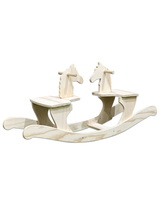 Mecedora Doble de Madera para Niños con Forma de Caballito