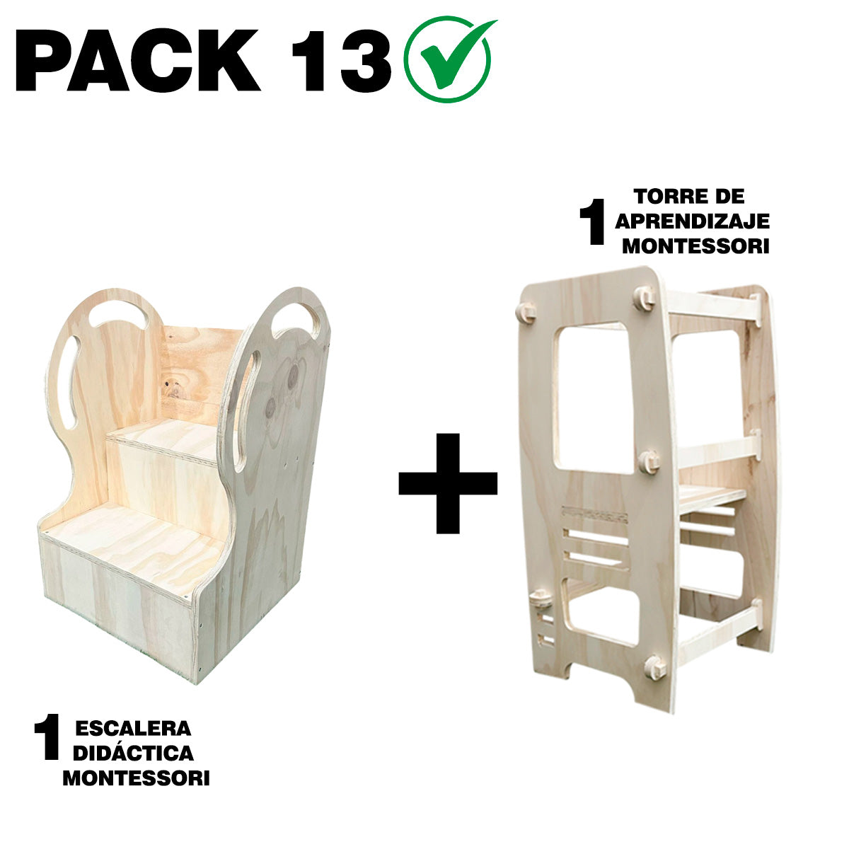 Pack 13 Montessori: Torre de Aprendizaje + Escalera Didáctica para Niños