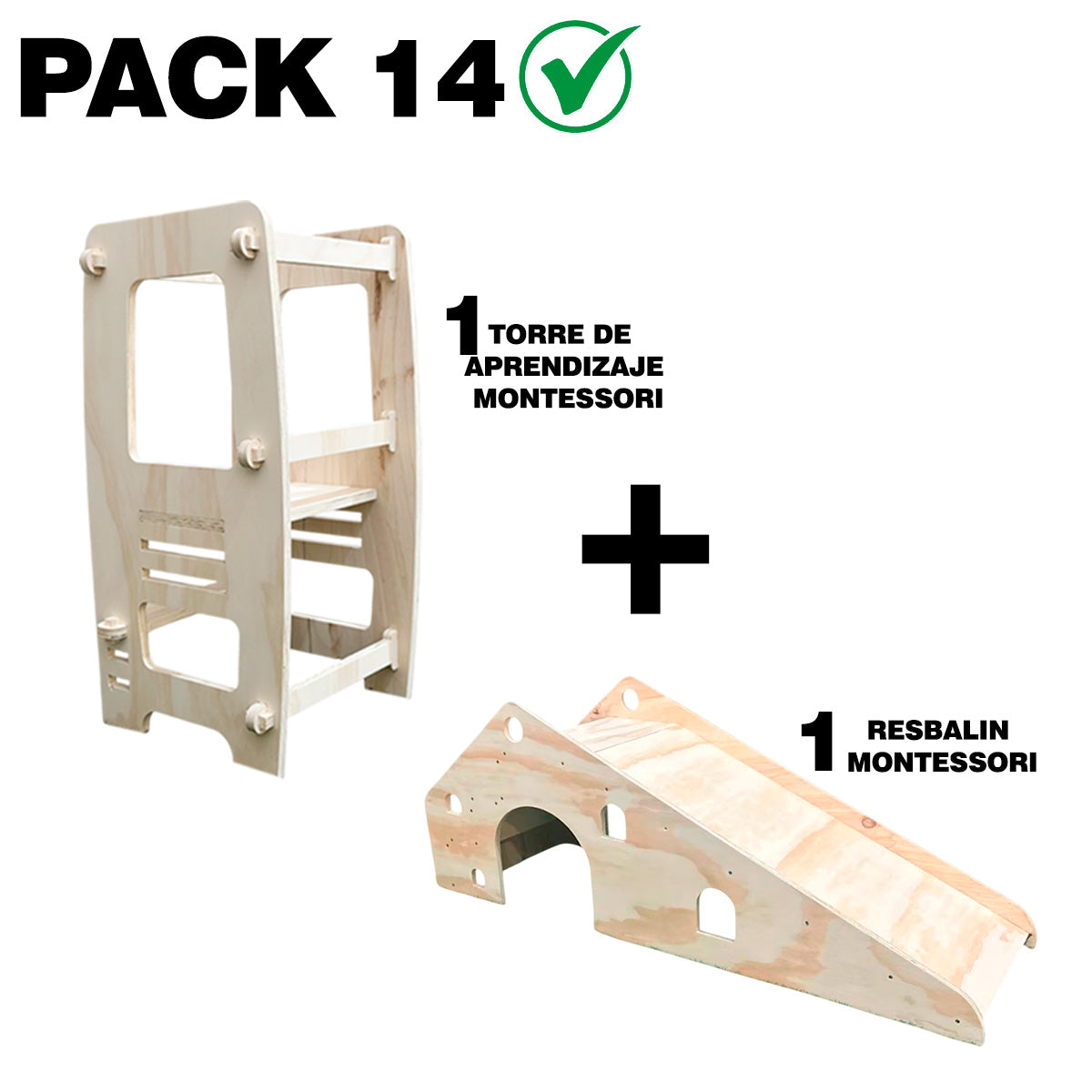 Pack 14 Montessori: Torre de Aprendizaje + Resbalín para Niños