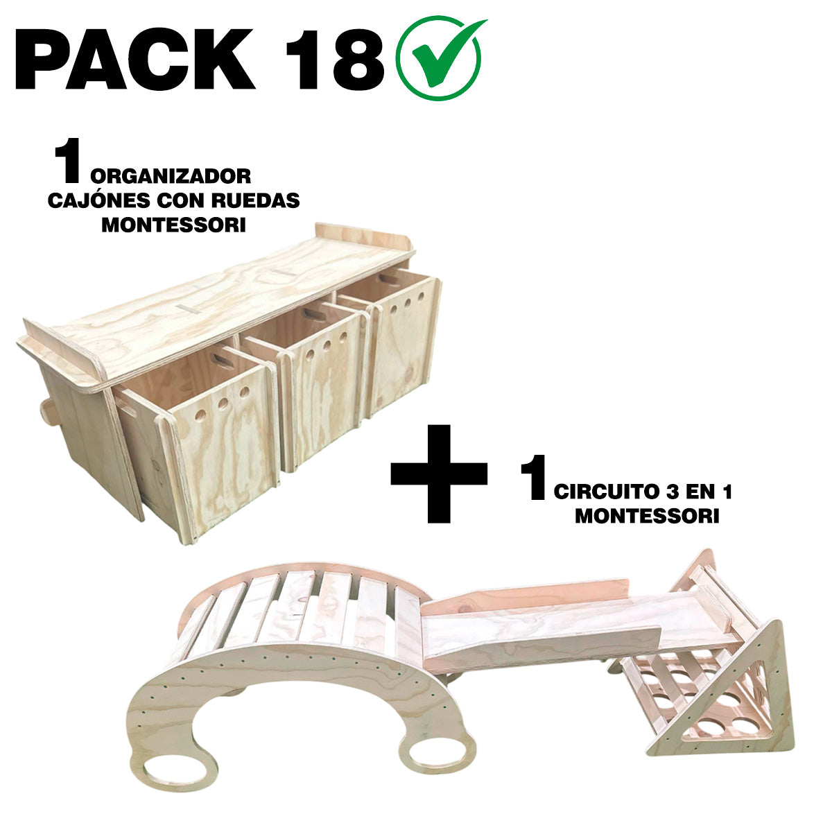 Pack 18 Montessori: Organizador + Circuito 3 en 1 para Niños