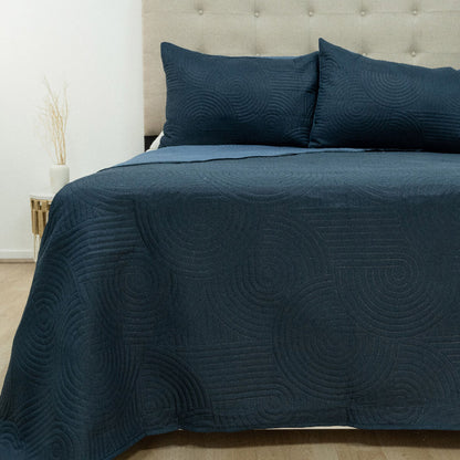 Cobertor Quilt Doral Hotpress Bicolor  Azul oscuro 2.5 Plazas