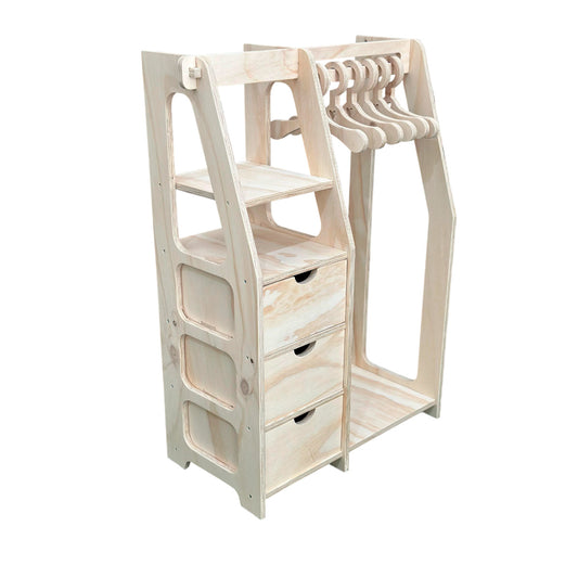 Clóset Montessori de Madera con 6 Colgadores
