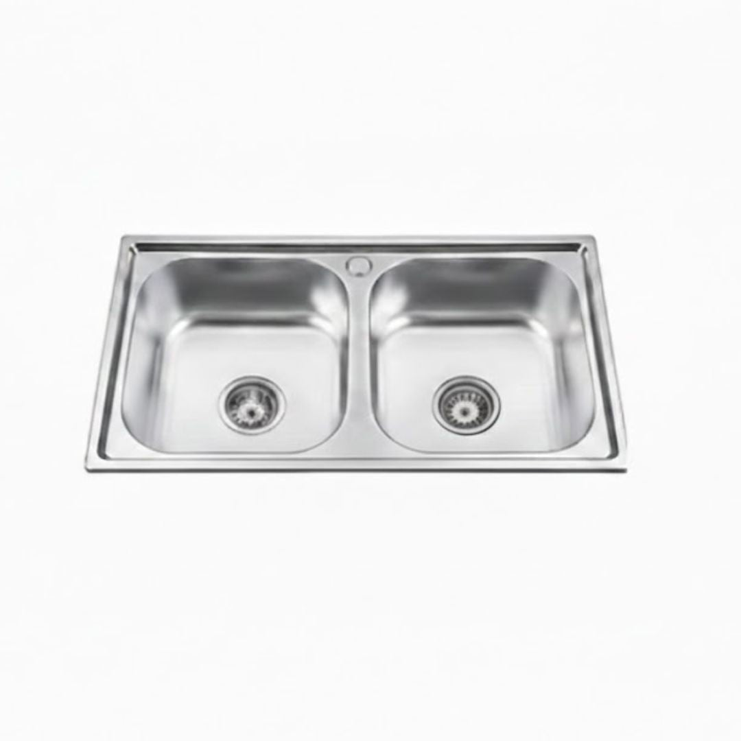 Lavaplatos de Cocina Doble en Acero Inoxidable con llave (78 x 43 cm)