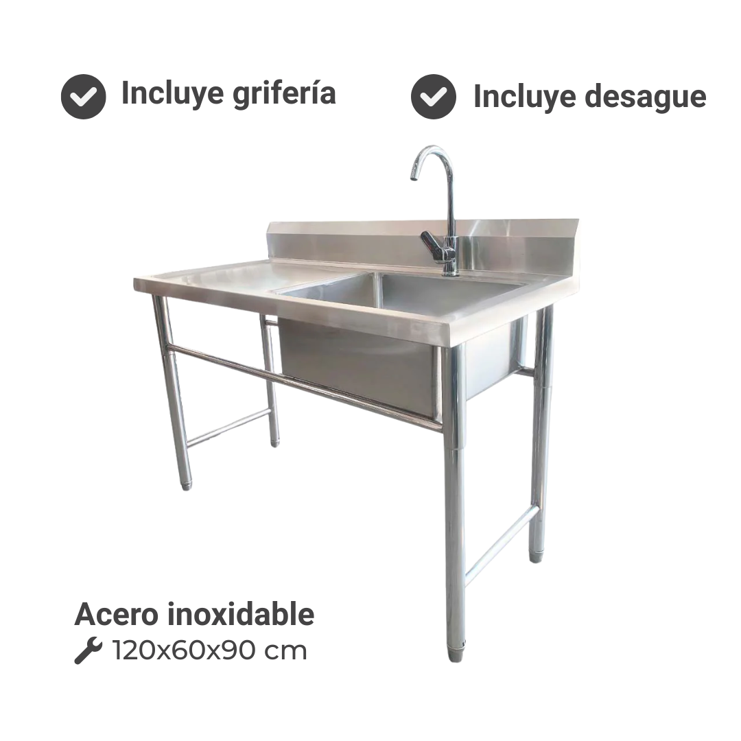 Lavafondo Simple Acero Inoxidable con Secador Izquierdo 120x60x90cm