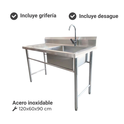 Lavafondo Simple Acero Inoxidable con Secador Izquierdo 120x60x90cm