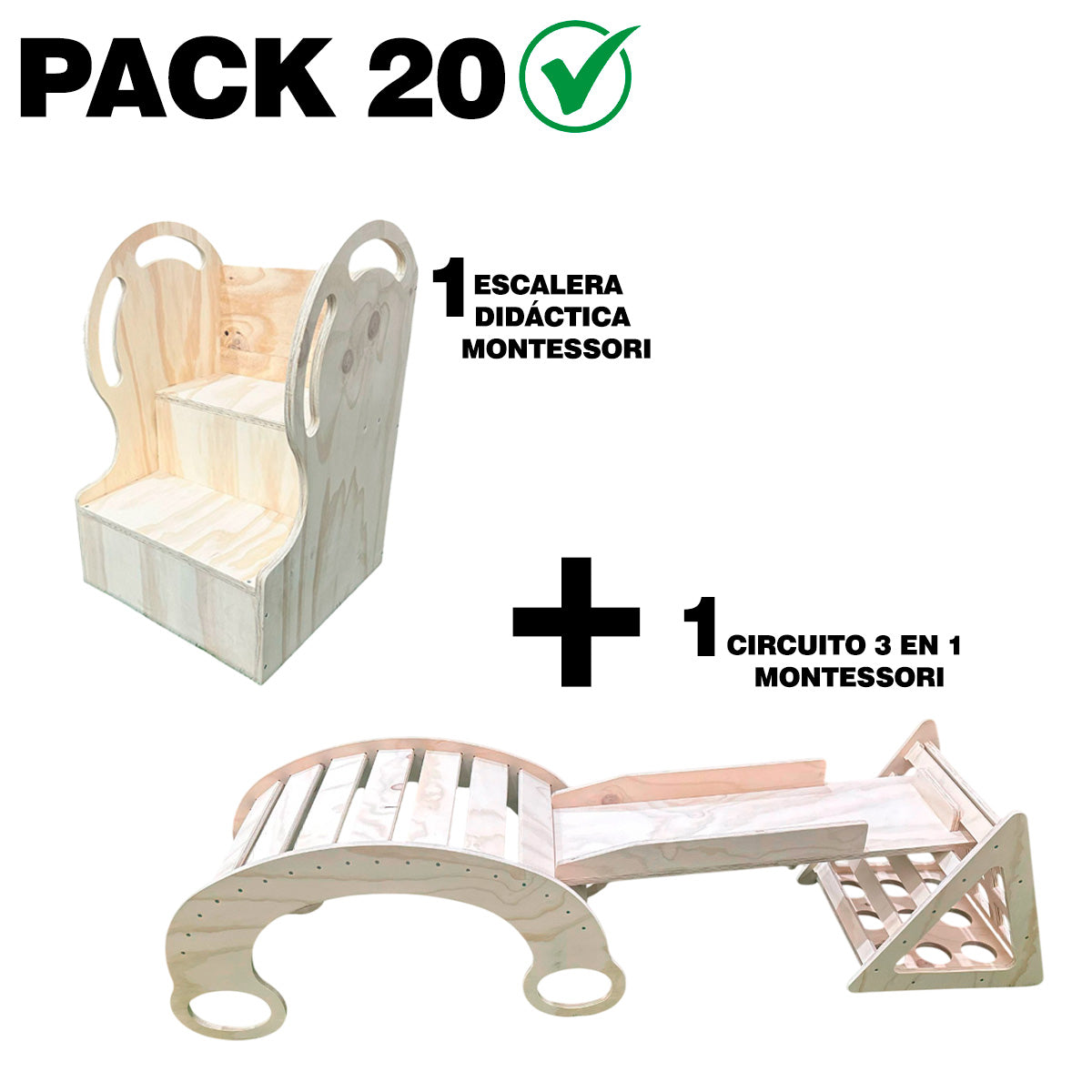 Pack 20 Montessori: Escalera Didáctica + Circuito 3 en 1 para Niños