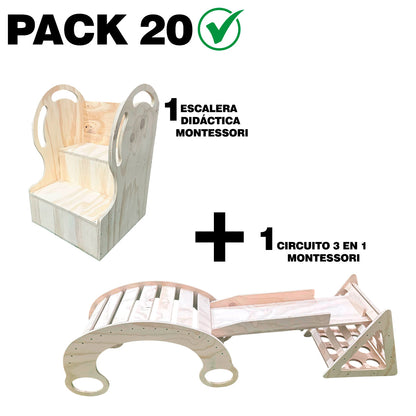 Pack 20 Montessori: Escalera Didáctica + Circuito 3 en 1 para Niños
