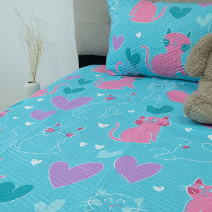 Cobertor Quilt Infantil Doral Hotpress Gatos 1.5 Plazas