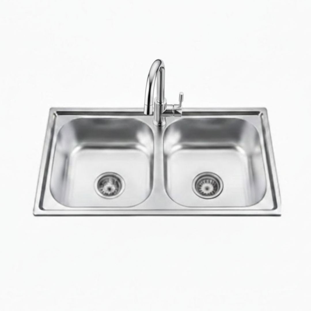 Lavaplatos de Cocina Doble en Acero Inoxidable con llave (78 x 43 cm)